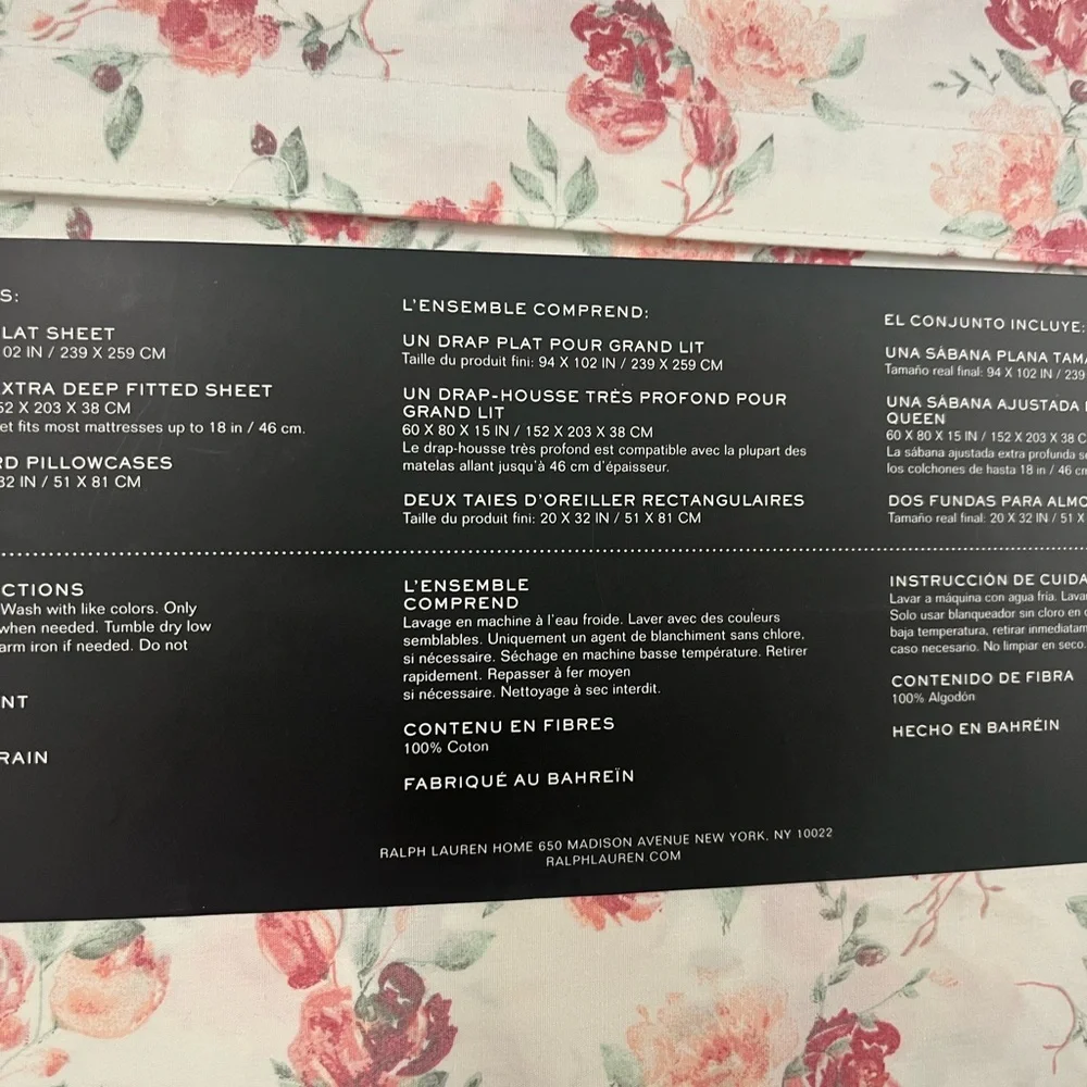 Ralph Lauren Floral Queen Sheet Set with Standard Pillowcases
